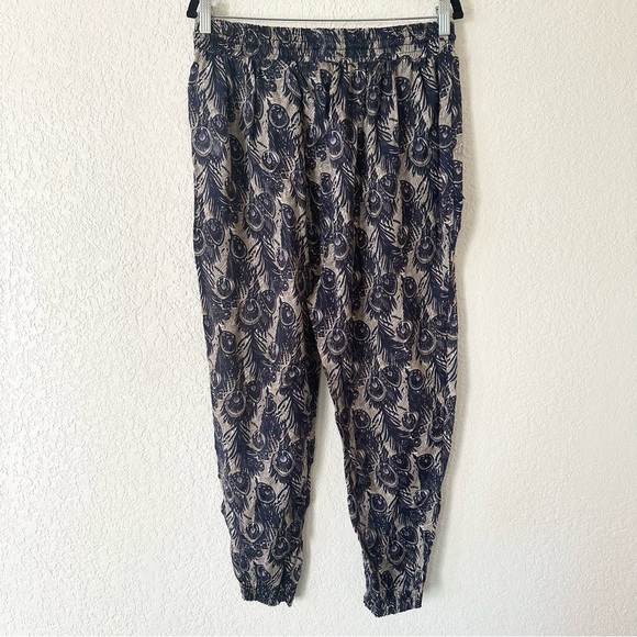 Staring at Stars Majestic Boho Peacock Feather Print Smocked Harem Jogger Pants - Picture 3 of 7